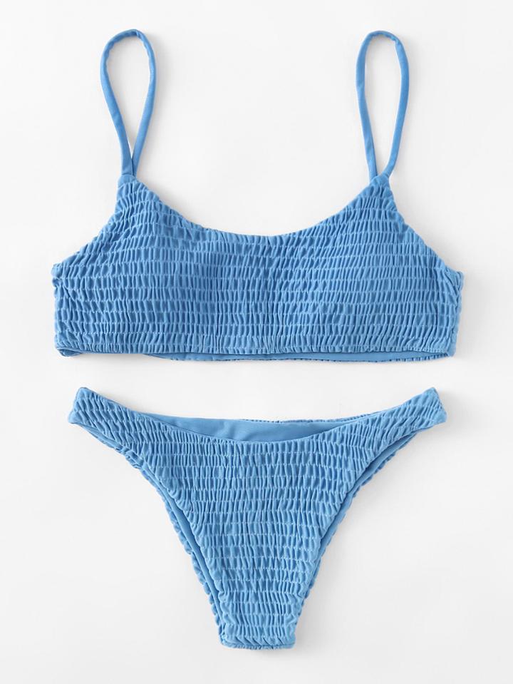 Romwe Shirred Bikini Set