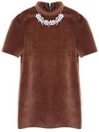 Romwe Rhinestone Decoration High Collar Dress-khaki