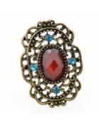 Romwe Vintage Aulic Style Red Single Imitation Gemstone Big Stone Ring