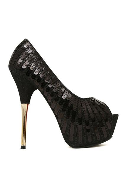 Romwe Sequined Golden Black Heels