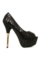 Romwe Sequined Golden Black Heels