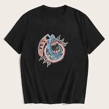 Romwe Guys Shark Print Tee
