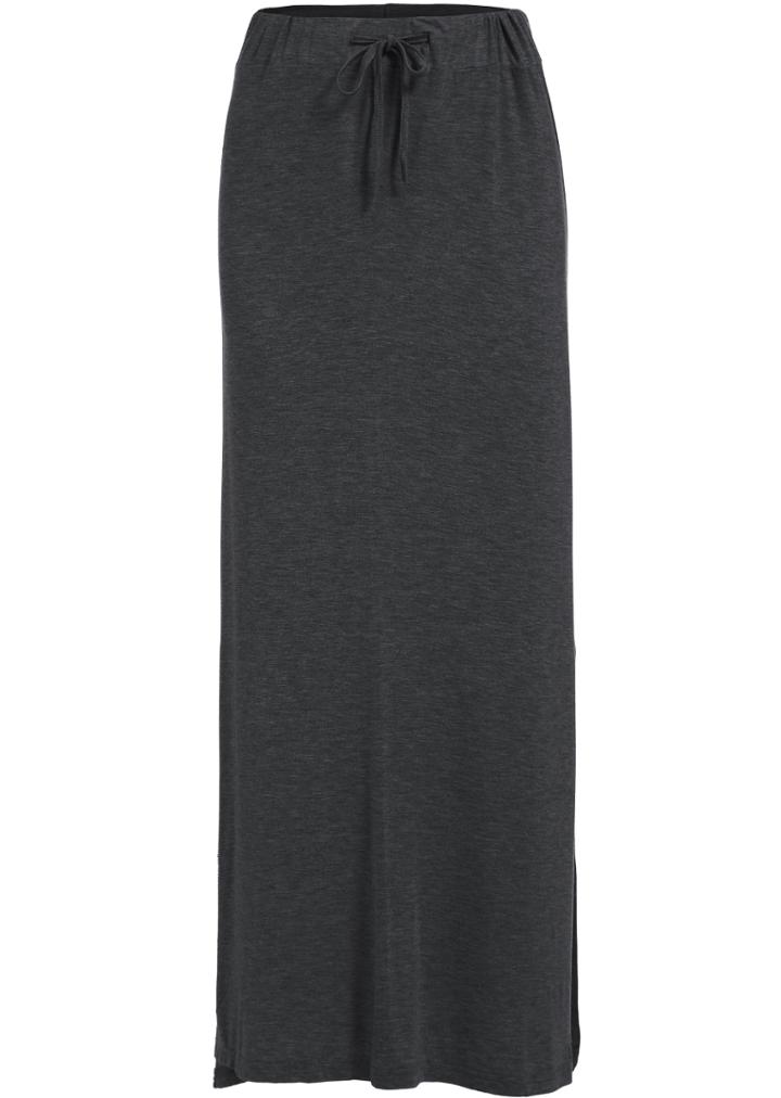 Romwe Grey Drawstring Waist Split Modal Skirt