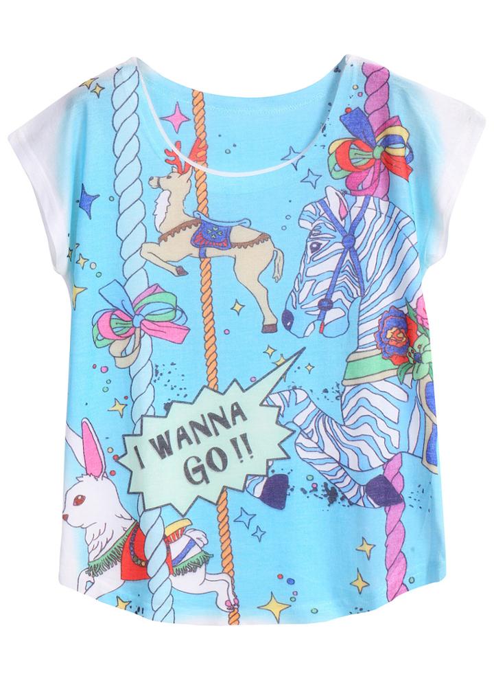 Romwe Animal Print Blue T-shirt