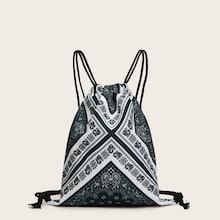 Romwe Paisley Print Backpack With Drawstring