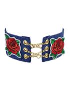 Romwe Cowboy Embroidery Exquisite Red Flower Necklace