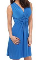 Romwe V Neck Folds Flare Blue Dress