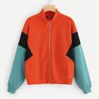 Romwe O-ring Zip Up Color-block Sweatshirt