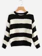 Romwe Contrast Wide Striped Textured Knit Sweater