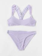 Romwe Frill Strap Open Back Bikini Set