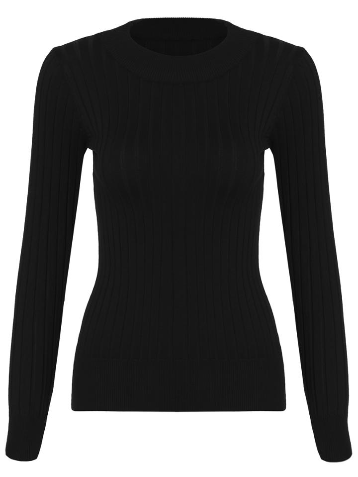 Romwe Round Neck Slim Black Sweater