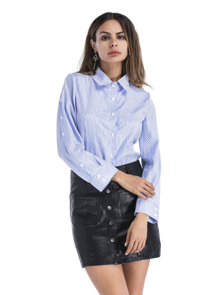 Romwe Single Breasted Sleeve Striped Shirt
