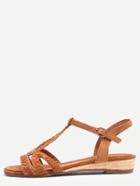 Romwe Camel T Strap Flat Sandals
