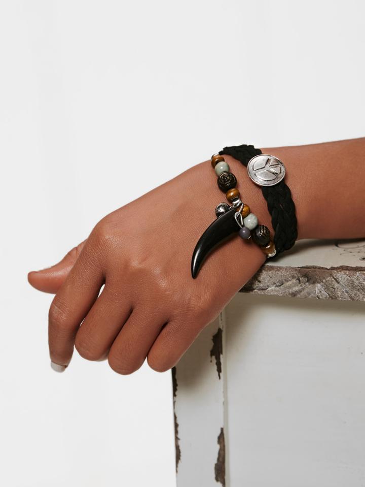 Romwe Horn Detail Woven Layered Bracelet