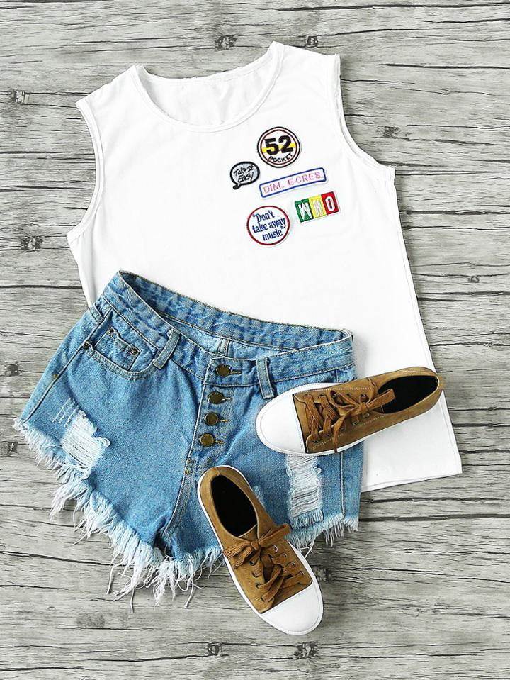 Romwe Badge Patch Tank Top