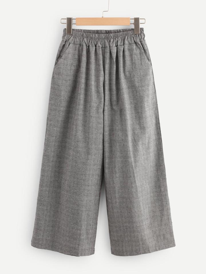 Romwe Elastic Waist Plaid Wide Leg Pants
