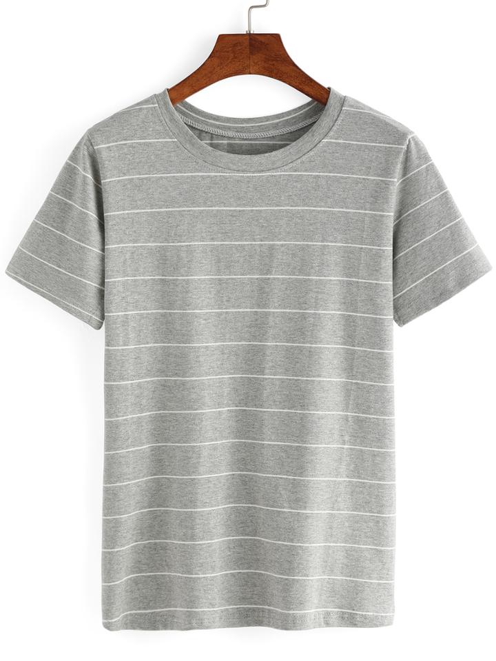 Romwe Grey Striped T-shirt