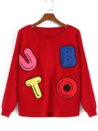 Romwe Dip Hem Flocked Letter Pattern Sweater