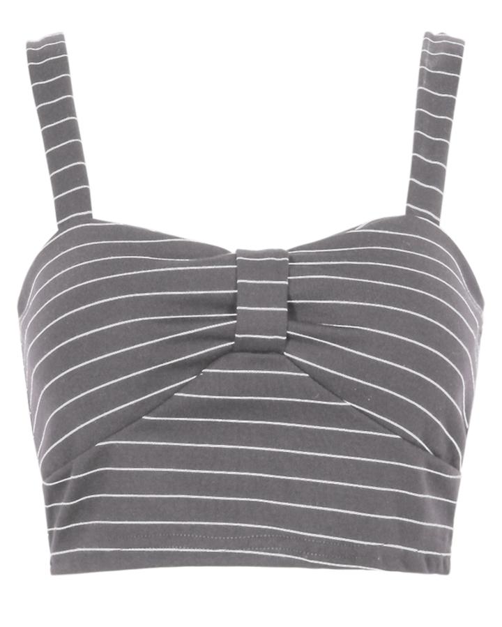 Romwe Spaghetti Strap Striped Crop Grey Cami Top