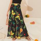 Romwe Fruit Print Split Hem Wide Leg Pants