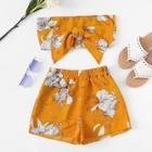Romwe Knot Floral Tube Top With Shorts