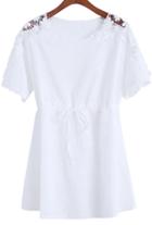 Romwe White Lace Short Sleeve Drawstring Dress