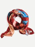 Romwe Red Oil Painting Print Square Scarf