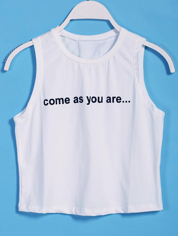 Romwe Come As You Are Print White Vest