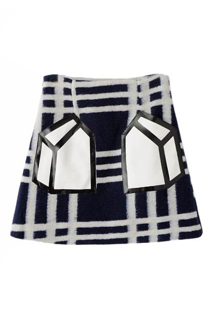 Romwe Solid Geometry And Check Print Zipped Skirt