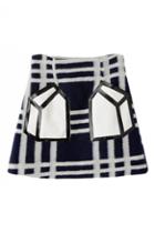 Romwe Solid Geometry And Check Print Zipped Skirt