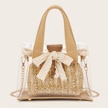 Romwe Bow Decor Clear Bag With Inner Satchel