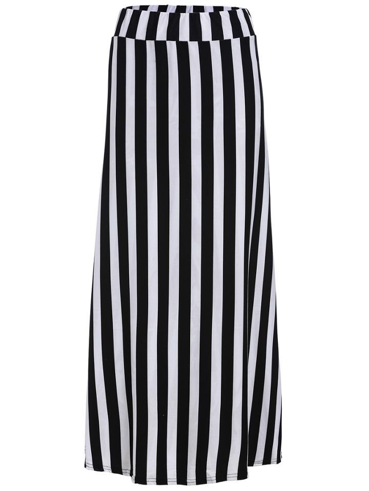Romwe Vertical Stripe Long Black Skirt