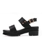 Romwe Thick Strap Buckled Block Heel Black Sandals