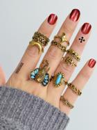 Romwe At-gold Vintage Turquoise Elephant Ring  11-pieces Set