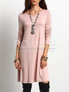 Romwe Pink Long Sleeve Open Back Casual Dresses