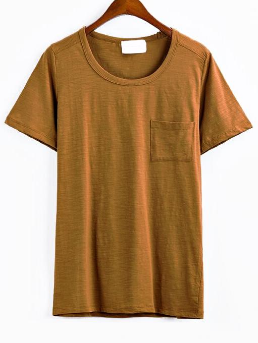 Romwe Brown T-shirt With Pocket