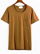 Romwe Brown T-shirt With Pocket