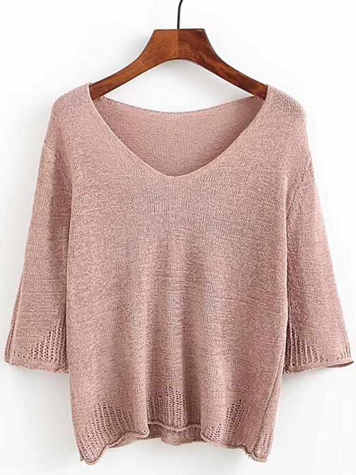 Romwe 3/4 Sleeve Sheer Knitwear