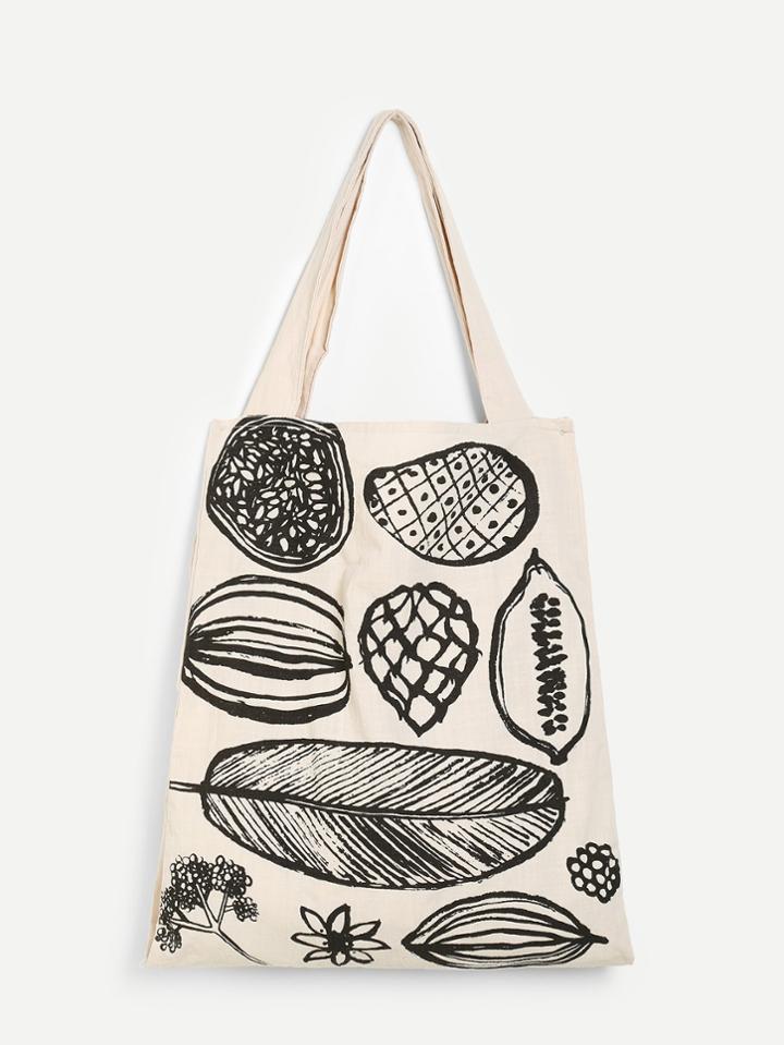 Romwe Leaf Print Canvas Tote Bag