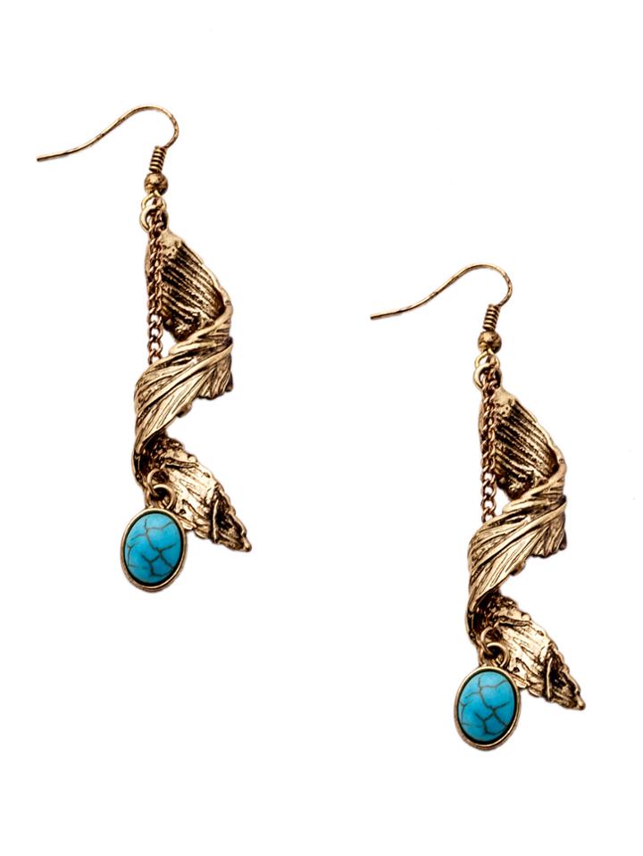 Romwe Gold Plated Turquoise Drop Earrings