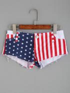 Romwe Usa Flag Print Raw Hem Denim Shorts