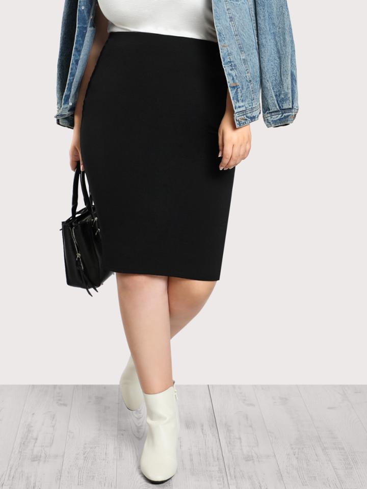 Romwe High Rise Vented Back Midi Skirt