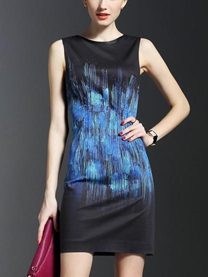 Romwe Abstract Print Sleeveless Sheath Dress