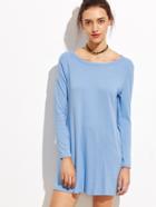Romwe Blue Long Sleeve Tee Dress