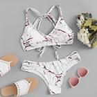 Romwe Marble Print Strappy Top With Low Rise Bikini