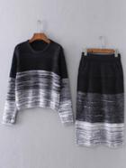 Romwe Black Ombre Ribbed Trim Sweater With Skirt