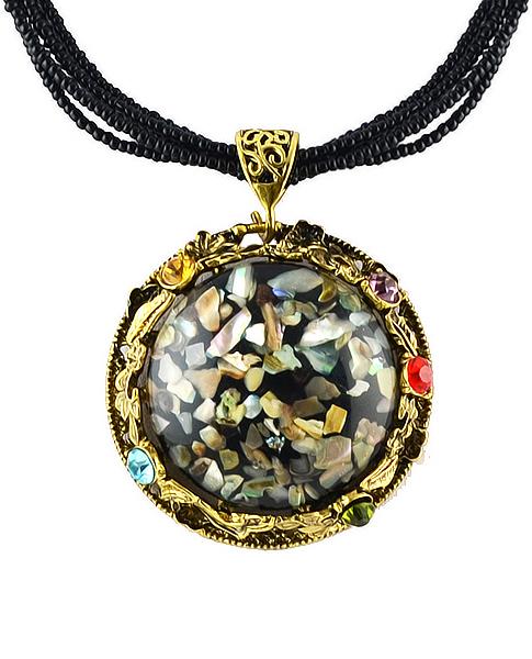 Romwe Black Multilayer Bead Round Necklace