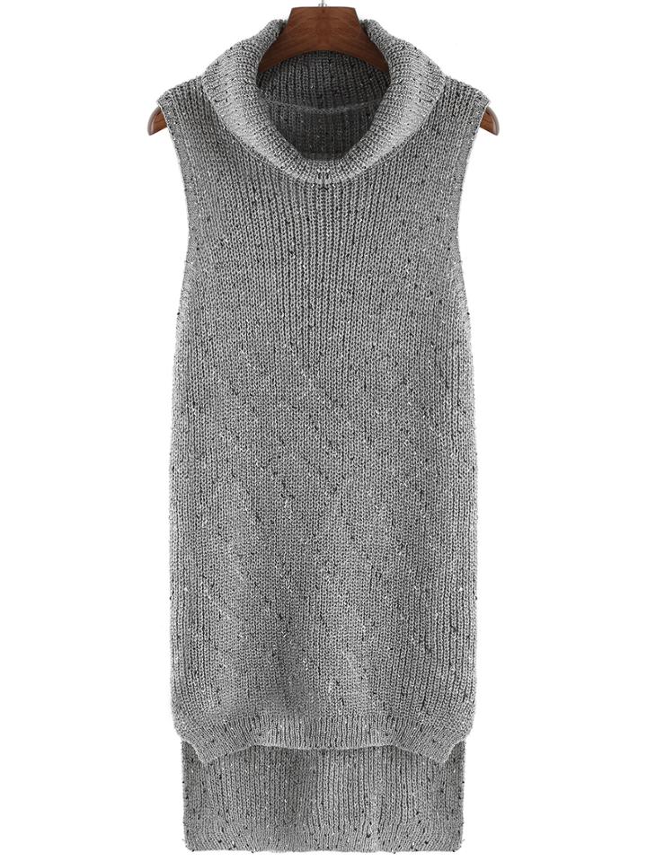 Romwe Turtleneck Sleeveless High Low Sweater Dress