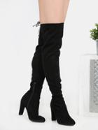 Romwe Almond Toe Thigh High Tie Back Boots Black