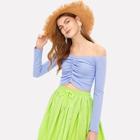 Romwe Ruched Front Off Shoulder Tee